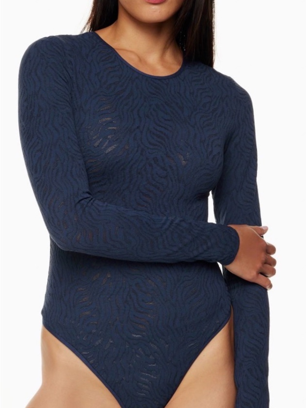 Aritzia | Babaton Shapelace Crew Long-Sleeve Bodysuit in Total Eclipse - Size M